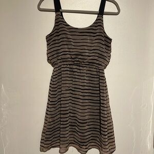Striped Tan and Black Sleeveless Dress